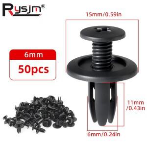 50개 자동차 범퍼 펜더 푸시 클램프 클립 차종용 6mm 홀 나사 플라스틱 패스너 리벳 버클 핀