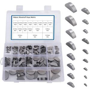 164개 미터법 우드러프 키 모음 세트 (17가지 크기) - 반원형 하프 문 키웨이 샤프호환트 크랭크