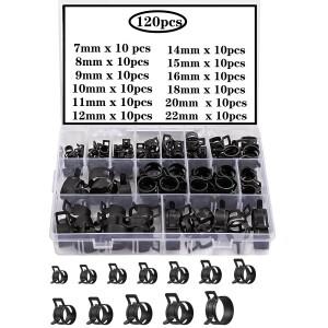 120피스 7-22mm Q673B 진공 스프링 연료 클립 오일 워터 호스 파이프 튜브 클램프 보관함 정리함이있는 검