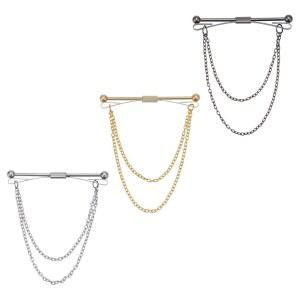 남성 클래식 칼라 클립 세트 타이 체인 우아한 프린지 바 태셀 브로치(골드 실버 블랙)가 있는 크리에이티브 라펠