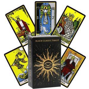 블랙 클래식 타로 카드 덱 78개 점술 게임 세트 가이드북 포함 가족 파티 보드