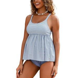 긴카나 임산부 탱키니 세트 귀여운 러플 헴 임신 수영복 조절 스트랩 투피스