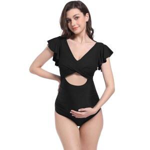 v vocni 임산부 수영복 원피스 컷아웃 타이 백 러플 임신 푸시업