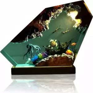 카라즈위 핸드메이드 오션 레진 나이트 라이트 7색 LED 램프 리모컨 침실 장식 책상용 에폭시 우드 로맨틱