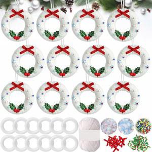 Cinrobiye 12세트 크리스마스 화환 공예 키트 DIY 겨울 트리 벽걸이 장식 휴일 가정 교실 파티 활동 프로젝트