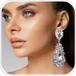 여성 XSBODY 빅 실버 샹들리에 귀걸이 블링 대형 라인스톤 공식 보석