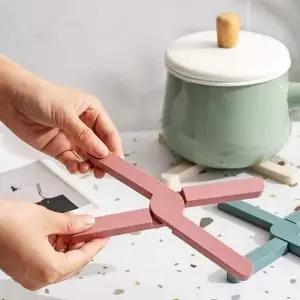 접이식 실리콘 받침대 핑크 냄비 매트 주방용 쿡웨어 (WFKA813)