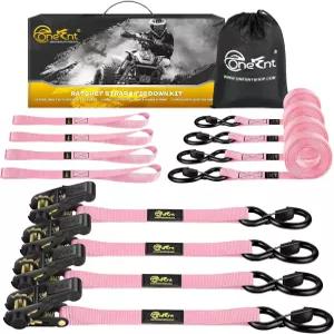 2400파운드 브레이크 강도 4Pcs 래칫 타이다운 스트랩 키트 소프트 루프 세이프티 S 후크가 있는 1인치 x