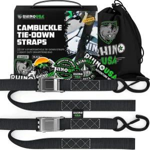 Rhino USA 모터사이클 타이다운 스트랩(2팩) 실험실 2200파운드 브레이크 강도 검사 소프트 루프가 통합된