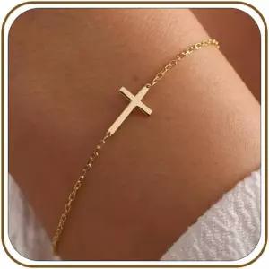 루카 스미스 925 스털링 실버 크로스 브레이슬릿 여성 조절가능 고급스러운 14K 골드/실버 귀여운 작은