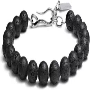 Elegatto 프리미엄 로아 스톤 비즈 팔찌 (남성) 천연 라바 비즈와 실버 폴리싱 스테인리스 스틸 포인트