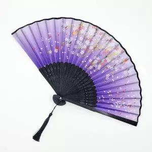 접는부채 일본 접이식 수채화부채(퍼플 플라워) (WFKA028)