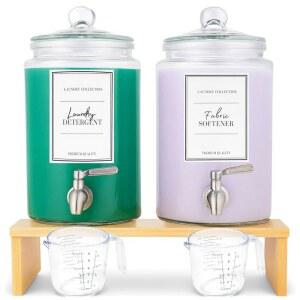 스피갓과 계량컵이 포함된 대형 1갤런 세탁용 액체 세제 디스펜서, 섬유 유연제, 비누, 유리 용기용 4L 세탁 비누 홀더 정리함