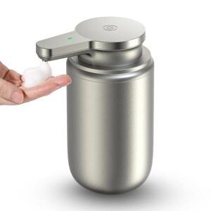 욕실 자동 충전식 핸드 비누 펌프용 디스펜서 스테인리스 스틸 무터치 거품 디스펜서(실버)