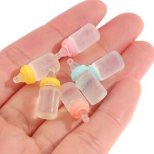 몽테조이  수지 시뮬레이션 미니 우유 병 미니어처 아기  귀여운 투명 1:12 인형의 집 액세서리 6 개