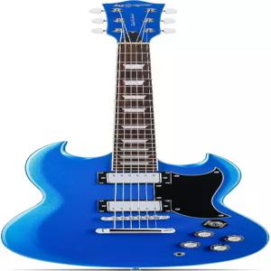 레오 제이엠즈 39인치 솔리드 바디 일렉트릭 기타 - 포플러 우드 메이플 넥 및 로렐 프렛보드(네이비 블루)