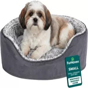 소형견을 위한 퍼헤이븐 반려견 침대 아늑한 편안함을 부드러운 베개 쿠션 삽입형 타원형 라운지 탈착식