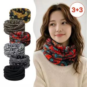 [3+3] 엘레강트 패턴 넥워머 목토시 헤어두건 남녀공용 머플러 (총 6P)