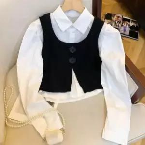 [라일리의류] Rly 크롭기장 블라우스 레이어드한 듯한 디자인 니트  44496201)