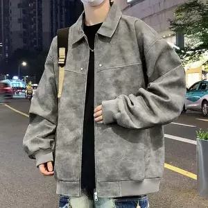 남자 추동 캐주얼 항공 점퍼 터틀넥 가죽 코트 재킷 상의 원픽4