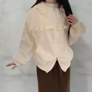 [옷자락]여성 캐주얼 프릴 후드집업 루즈핏 데일리웨어_P414563883