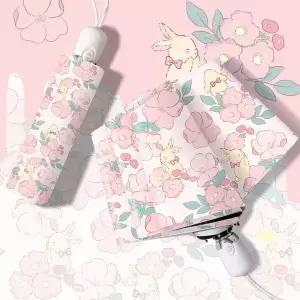 고품질 자동 꽃무늬 양산 우산 꽃과 예쁜 토끼 양우산 파스텔 (WFKB5U5)