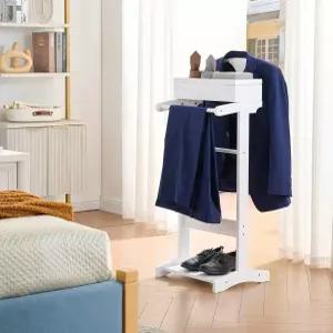 KB 디자인 수트 타이 프리스탠딩 발렛 스탠드 u2013 조절 가능한 거울 걸이 신발장 및 액세서리 선반 포함