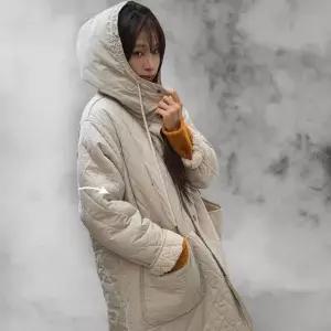 [다잇템] 여성 후디 아가일 패턴 퀼팅 빅사이즈 롱 코트