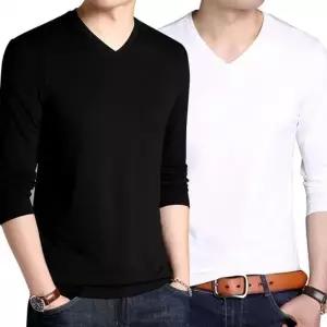 남성 여성 브이넥 긴팔 티셔츠 무지 레이어드 이너 기본 흰티 면티 가을