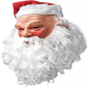 HENGYUTOYMASK 리얼한 산타클로스 라텍스 마스크 크리스마스 코스프레 노인 흰 수염 빨간 모자 성인 파티