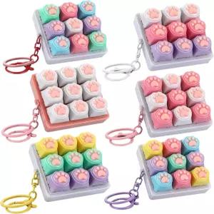 비오라화이트 6개 키보드 피젯 열쇠고리 고양이 발 9-in-1 스트레스 해소 감압 버튼 손가락 클릭기 사무실