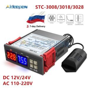 STC-3008 3018 듀얼 디지털 온도 컨트롤러 습도계 C/F 조절기 2개의 릴레이 출력 AC 110V 220V DC 12V 24V