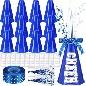 회전팔 12개 블루 응원 메가폰 벌크 플라스틱 DIY 파티 액세서리 학교 스포츠 매치 게임 야외 활동을 위한