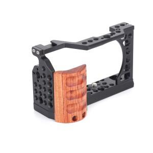 소니호환 a6500 카메라용 풀 케이지 브이로그 스태빌라이저 아르카 베이스 플레이트 우드 그립 핸들 아리