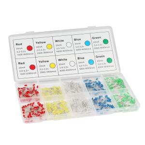 450개 3mm LED 다이오드  조명 키트 박스 5가지 색상  미니 소형 모듬 라운드 탑  DIY 프로젝트용 발광