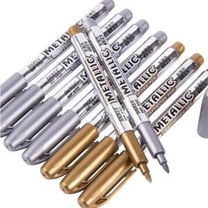 영구 마커 펜 세트 1.5mm 골드 실버 컬러 드로잉 페인트 펜 메탈 가죽 플라스틱 유리 그래피티 메탈릭 12