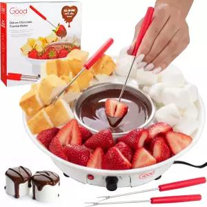 전기 퐁듀 메이커 디럭스 세트 4 포크 - 치즈와 초콜릿이 녹고 따뜻해지는 탈착식 서빙 트레이 XMAS 캔디