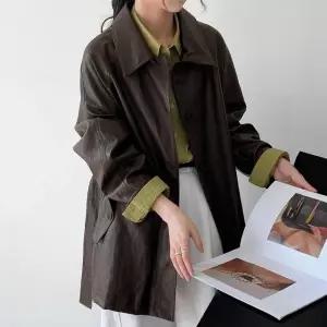 여성 2컬러 우아한 라이더자켓 가을룩 벨트 레더자켓 (WFKBJP7)