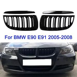 자동차 그릴망 튜닝 BMW 호환 3 시리즈 2005-2008 E90 E91 더블 슬레이트 글로스 블랙 그릴용 그릴 전면 신