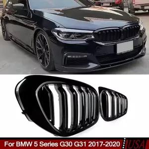 자동차 그릴망 튜닝 BMW 호환 5 시리즈 G30 G31 520i 530i 540i M5 - 더블 슬랫 신장 그릴 광택 블랙 용 앞