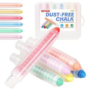 어린이용 마고스타 먼지 없는 초크, 무독성 세척 가능 초크 펜 6개, 칠판 및 그림을 위한 컬러 습식 지우기 쉬운 깨끗한 보도 세트