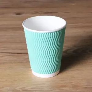 일회용 3중 단열컵 웨이브 민트 칼라 360ml(12온스) 커피 종이컵 100개