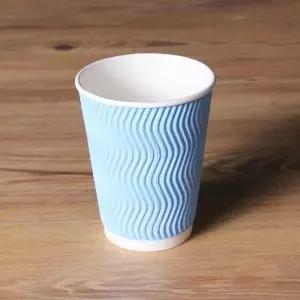 일회용 3중 단열컵 웨이브 스카이 칼라 360ml(12온스) 커피 종이컵 100개