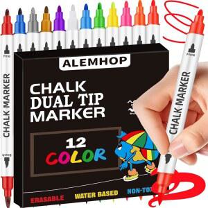 ALEMHOP 스타킹 스터퍼, 리퀴드 초크 마커 듀얼 와이드 & 파인 팁, 12가지 컬러 자동차 윈도우 유리 거울 칠판 할로윈 장식용 펜, 틴 걸 선물 트렌디한 아이템