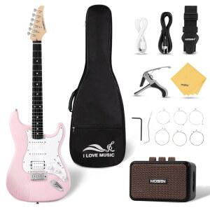 HSS 픽업 및 싱글 코일 트레몰로 시스템이 장착된 모센 39인치 일렉트릭 기타 - 5W 앰프, 테크우드 핑거보드, C자형 새틴 넥, 모든 액세서리에는 긱백, 튜너, 스트링, 카포, 스트랩이 포함되어 있습니다