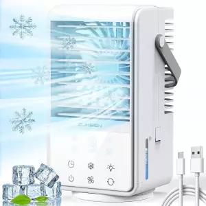 주켄 휴대용 에어컨 90° 진동 미니 쿨러 3단 속도 7가지 색상 1000ml 증발식 팬 타이머 미스트 룸 오피스