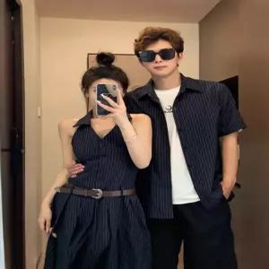 여름 커플시밀러룩 휴가 바캉스룩 남녀공용 반팔 셔츠와 세트 트렌디한 디자인의 편안한 휴양지 및 웨딩촬영에 적합한 스타일링