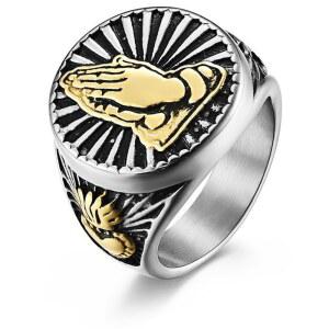 기도하는손 남성 스틸 검은 구미 광택 다채로운 HIPHOP 패턴 피플 반지 남자