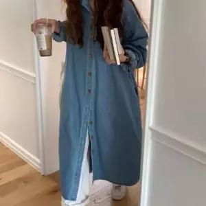 고품질 롱셔츠 데님남방 롱 간절기 단추 청 셔츠 캐주 데님남방 (WFKBMXD)