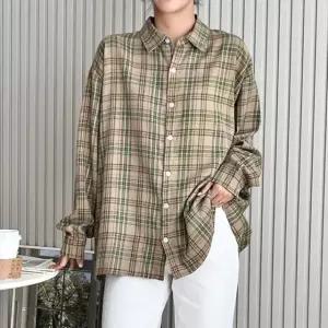 고품질 오버핏 체크남방 블라우스 심플 여자의류 캐주얼 체크남방 (WFKBN1F)